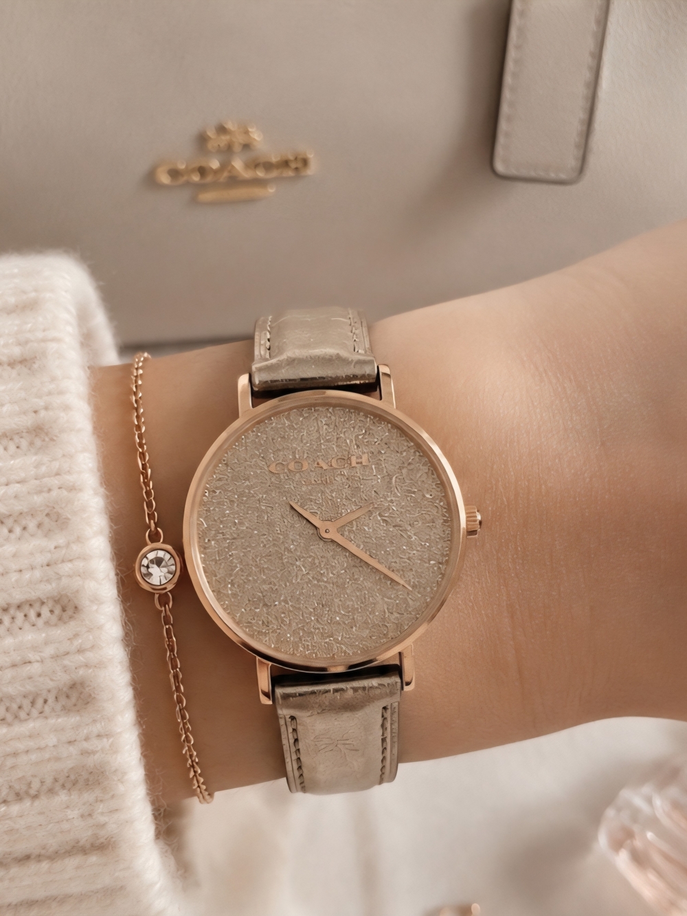Coach Perry Women's Watch 36mm Rose Gold Glitter Dial